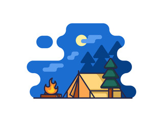 Illustration of Camping, Tent, Bonfire, Travel, Camp Icon. vector isolated on white background