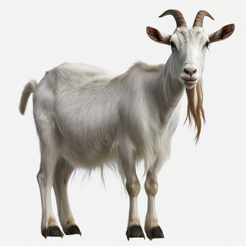 White Goat Or Goat Animal On Furry White Background For Png.