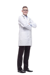 confident young doctor with a stethoscope. isolated on a white