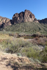 Salt River scenic landscapes delight the eye.  The banks of the Salt River in Tonto National Forest offer dramatic and breathtaking views. - 569754055