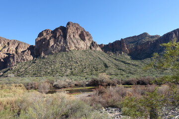 Salt River scenic landscapes delight the eye.  The banks of the Salt River in Tonto National Forest offer dramatic and breathtaking views. - 569754098