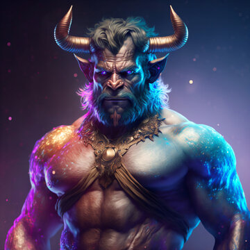 portrait illustration of a minotaur character isolated on a black background Generative Ai
