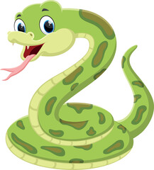 Naklejka premium Cartoon green snake isolated on white background