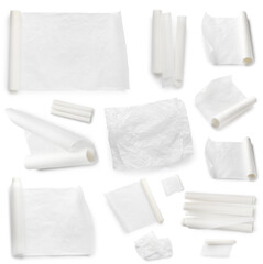 Set of baking paper on white background