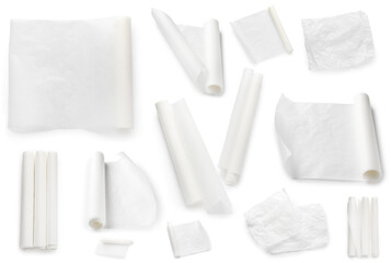 Set of baking paper on white background
