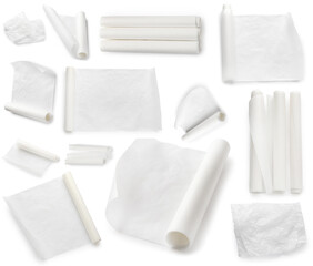 Collage of baking paper on white background