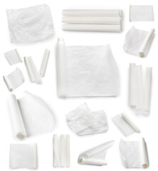 Collage of baking paper on white background