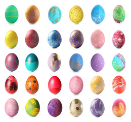 Set of many colorful Easter eggs isolated on white