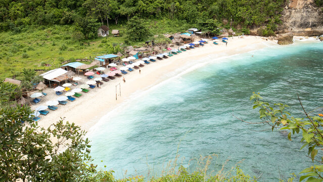 Atuh beach on Nusa Penisa, Bali, Indonesia. A beautiful tropical beach with calm water. 