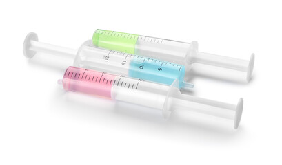 Medical syringes with remedy on white background