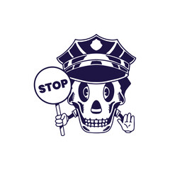 Police skull head with traffic sign