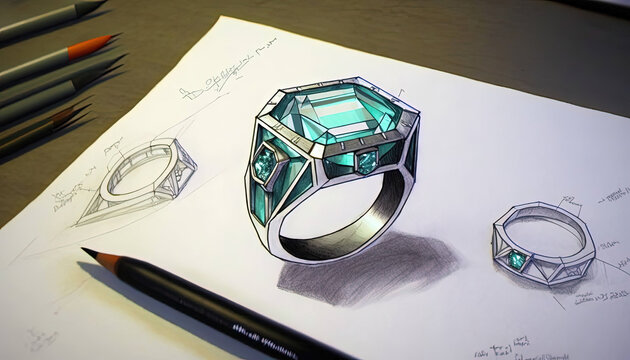 Industrial design rendering of a diamond ring- AI-generated 