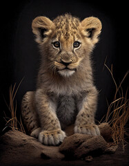 Baby Realistic Lion Cub Illustration. Generative AI