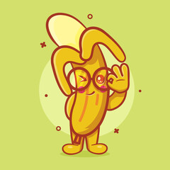 funny banana fruit character mascot with ok sign hand isolated cartoon in flat style design