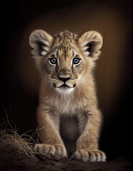 Obraz na płótnie Canvas Baby Realistic Lion Cub Illustration. Generative AI