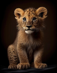 Fototapeta na wymiar Baby Realistic Lion Cub Illustration. Generative AI