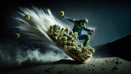 Dank weed snowboarder riding weed nugs-AI Generated  - obrazy, fototapety, plakaty
