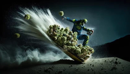 Fotobehang Dank weed snowboarder riding weed nugs-AI Generated  © Eric