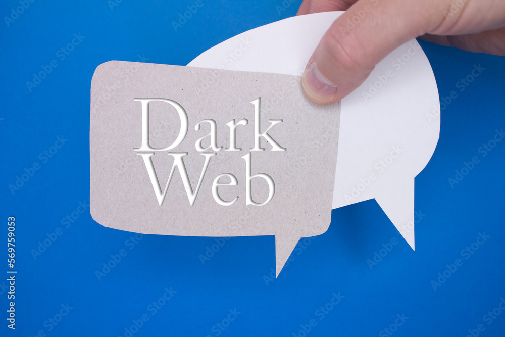 Poster speech bubble in front of colored background with dark web text.