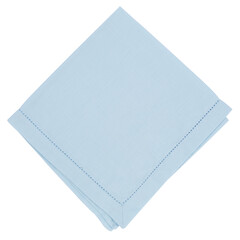 High-quality square napkin. Luxury linens. Sky blue color. Isolated with white background. 
