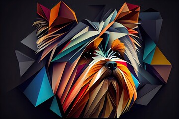 Yorkshire Terrier as a trendy graphic design artwork with a geometric, an abstract, abstract art, bold lines and shapes, chillwave. Generative AI. - obrazy, fototapety, plakaty