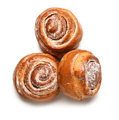 Delicious cinnamon rolls isolated on white background