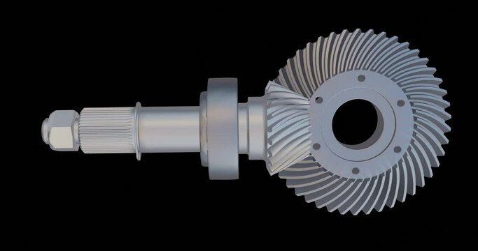 spiral bevel gear assembly. The pinion is turning on the ring gear
