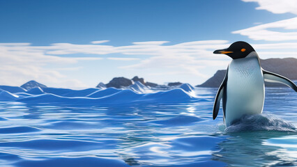 Obraz premium penguin swimming in the ocean, the environment, Generative AI