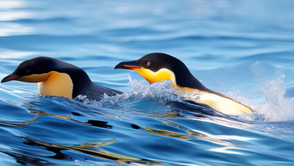 Fototapeta na wymiar penguin swimming in the ocean, the environment, Generative AI