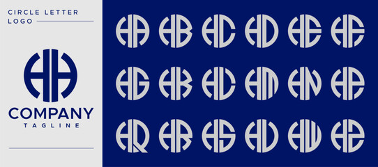 Modern line round circle initial letter H HH logo design set
