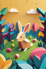 Happy easter bunner colorful papercut art, feliz páscoa, coelhinho da páscoa, Generative by AI