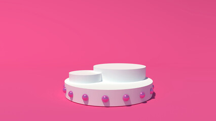 White podium 3d render in magenta and pink tone color for background, card, showcase, valentine's day or etc.