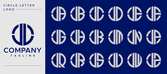 Modern line round circle initial letter J JL logo design set