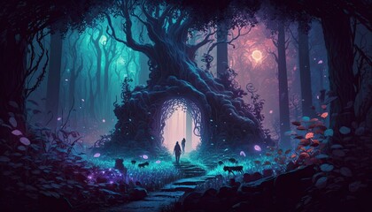 Enchanted tree in a fairy tale forest