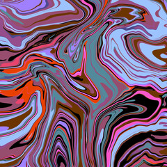 Abstract bright multicolored swirl marbled texture of dynamic curved wavy stripes