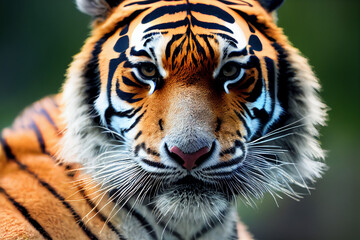 Obraz premium portrait of a tiger on a background of green nature, generative AI