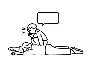 倒れた男性を救助するイラスト　線画のみ