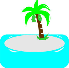 Beach  illustration, little island with coconut tree transparent background