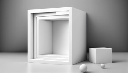 Empty Long Light Corridor. Modern white background. minimalist white 3d abstract rectangle background. Generative AI.