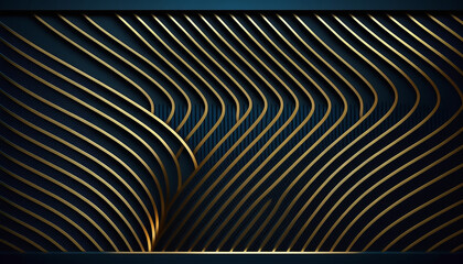 3D blue background with golden line pattern texture. Generative AI.