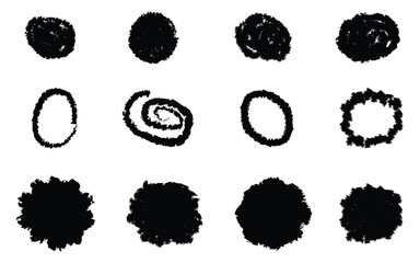 Set of circle brush, Set of brush strokes with paint, real handmade strokes with round, circular shapes, vector stroke set in black color