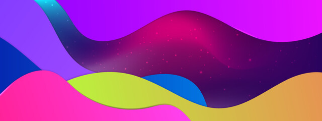 Colorful liquid wave background. Fluid wavy composition wallpaper. Abstract backdrop in yellow, purple and red. Modern design for posters, banners, brochures.