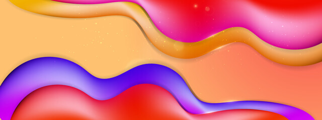 Colorful liquid wave background. Fluid wavy composition wallpaper. Abstract backdrop in yellow, purple and red. Modern design for posters, banners, brochures.