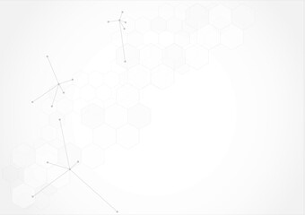 Structure molecule science background. Abstract scientific hexagon network. White concept design vector.