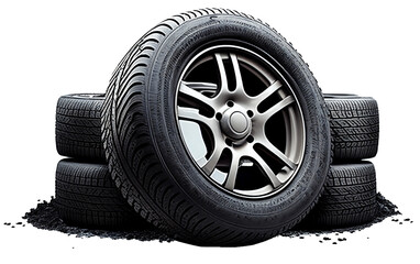 car tires on a white background. On transparent PNG background. Generative AI.