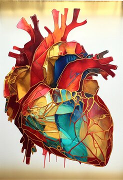 Anatomy human organ heart anatomy illustration. Hand drawn art, generative by AI