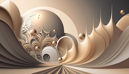 Surreal landscape with circles, swirl, swirls, in tan and cream (generative ai)