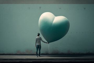 Human holding a love-shaped balloon Generative AI