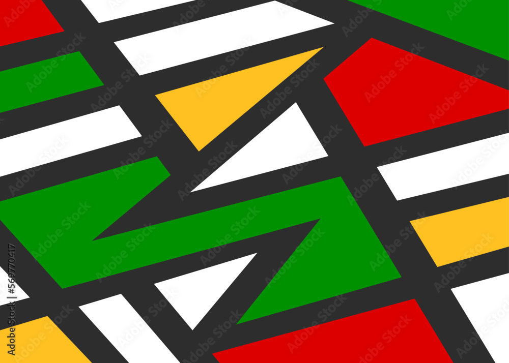 Poster abstract background with colorful geometric line pattern and with rastafari color theme