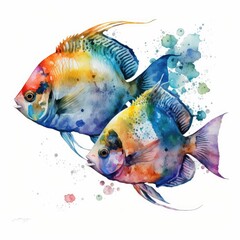 Watercolor Angelfish Illustration, Generative AI